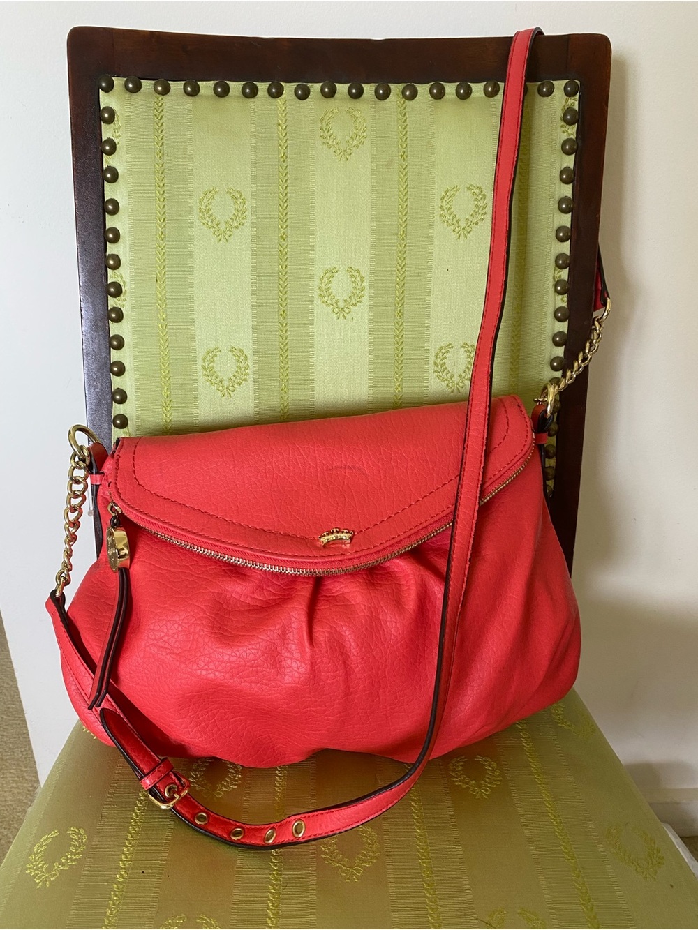 Juicy Couture Vegan Leather Crossbody Greta Traveler Flap Bag Coral Pink Y2K